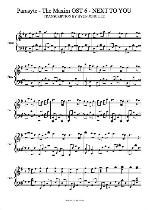 Parasyte OST - Next to you Piano Sheet Music