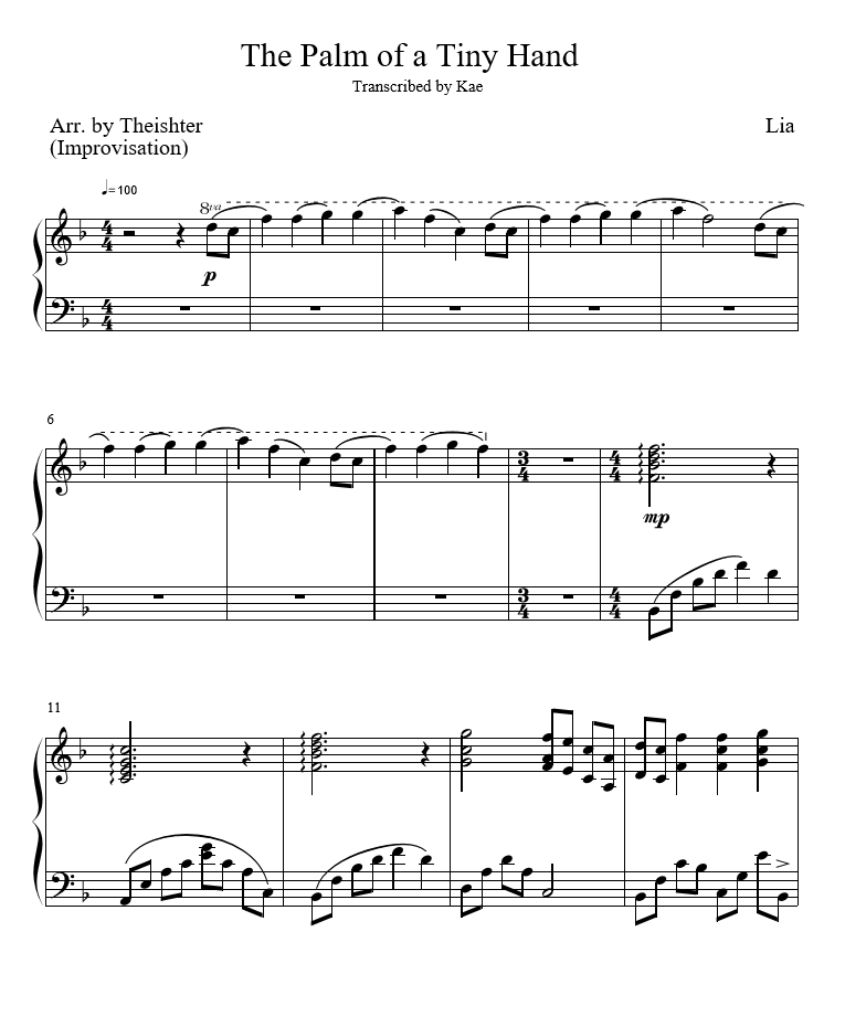 The Palm of a Tiny Hand (Arr. based on Theishter's improvisation) 
