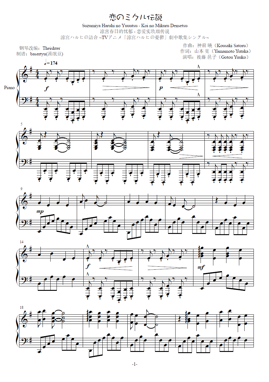 Koi no Mikuru Densetsu (Arr. by Theishter)