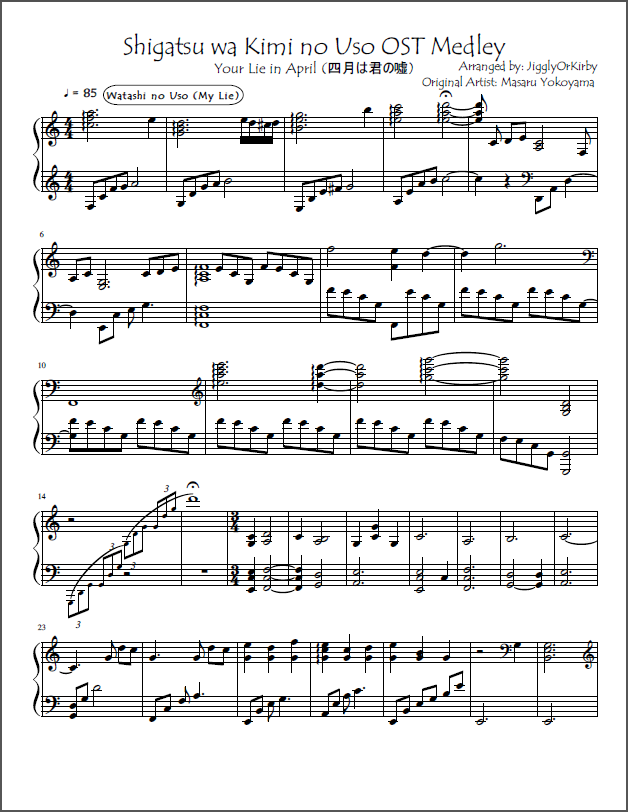 Your Lie in April OST Medley 【Piano】