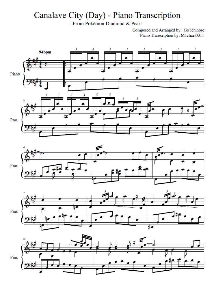 Canalave City (Day) - Piano Transcription