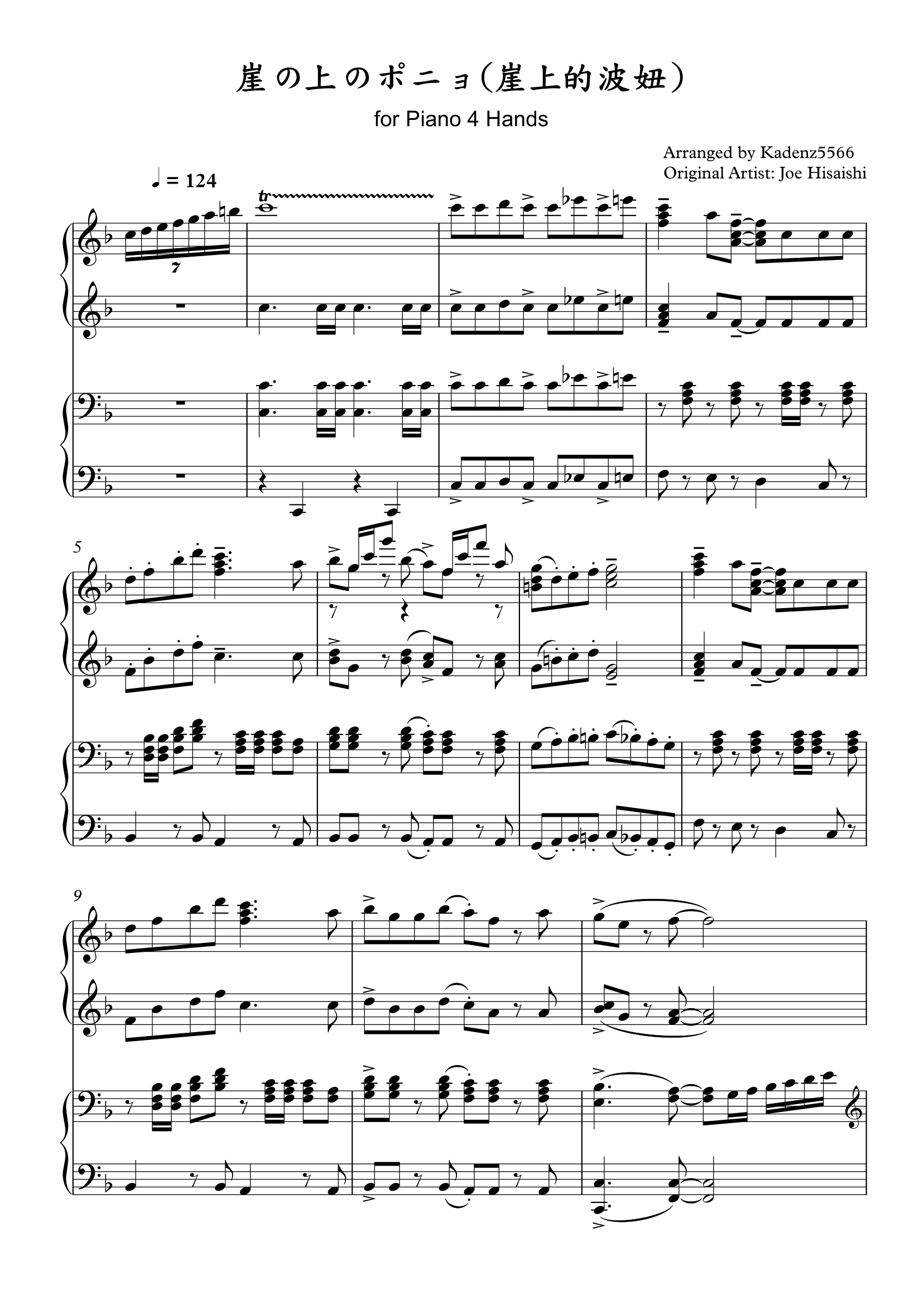 崖の上のポニョ (for 4 hands 1 piano)