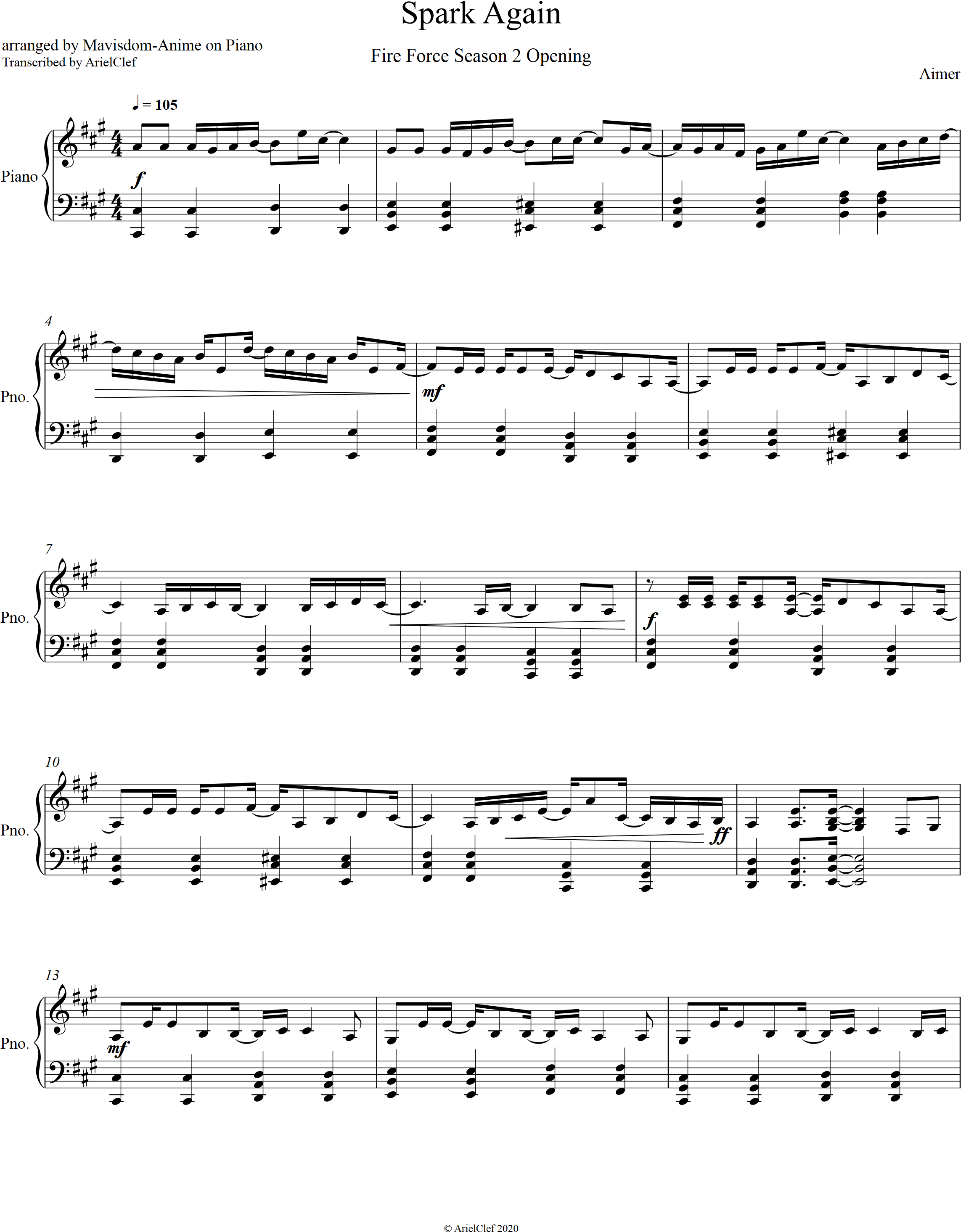 Spark Again Mavisdom-Anime on Piano 