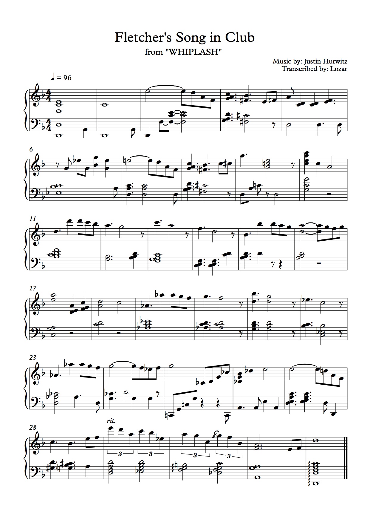 Fletcher's Song in Club – Whiplash sheet music | Sheethost