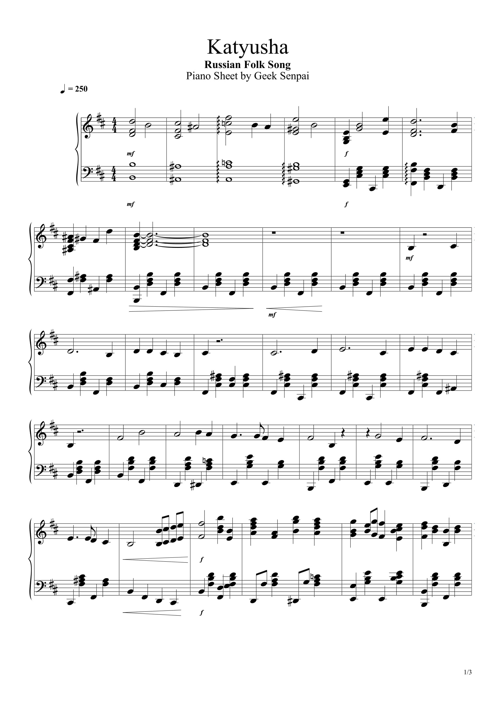 Katyusha – Russian Song Sheet Music | Sheethost