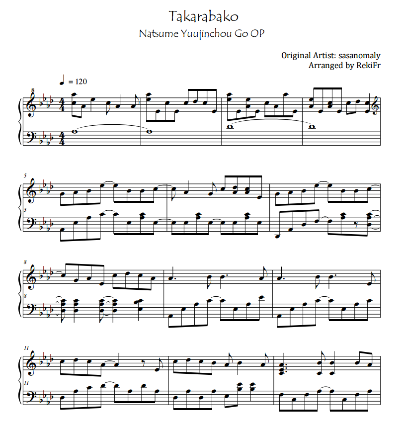 Takarabako Natsume Yuujinchou Go Sheet Music Sheethost