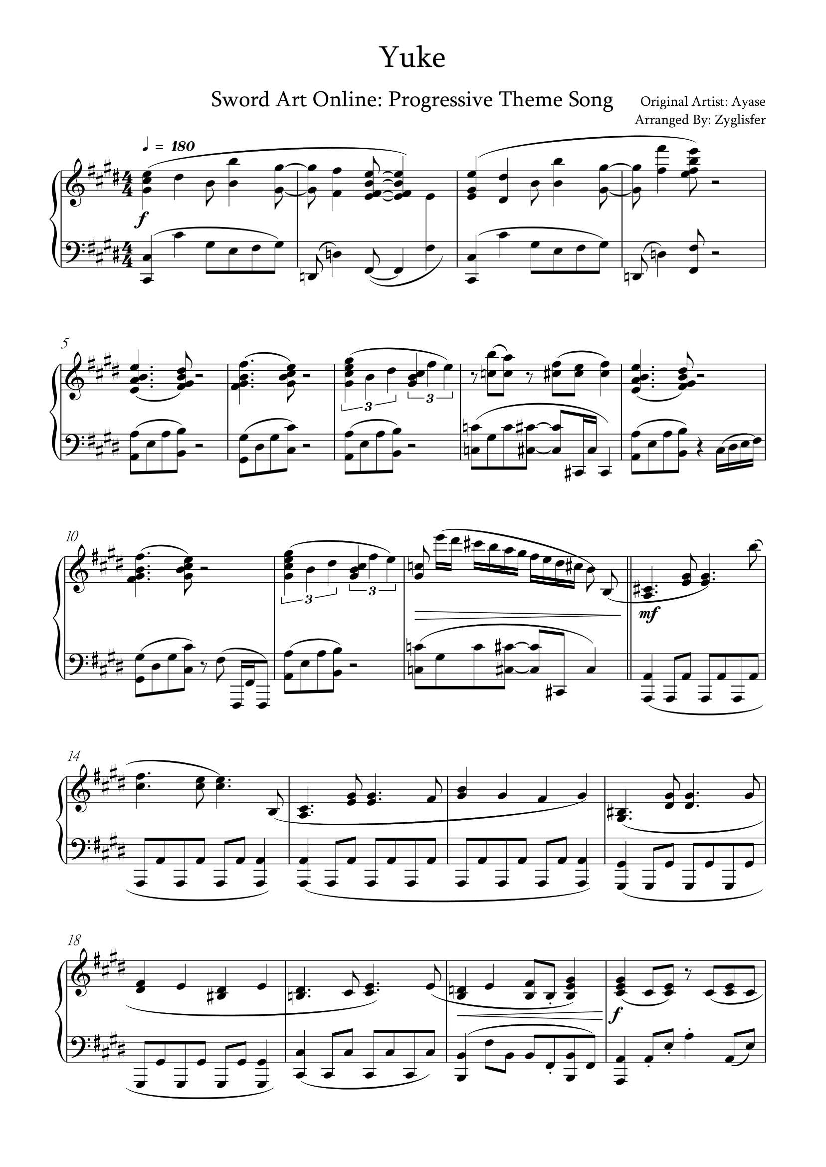 Yuke – Sword Art Online: Progressive sheet music | Sheethost