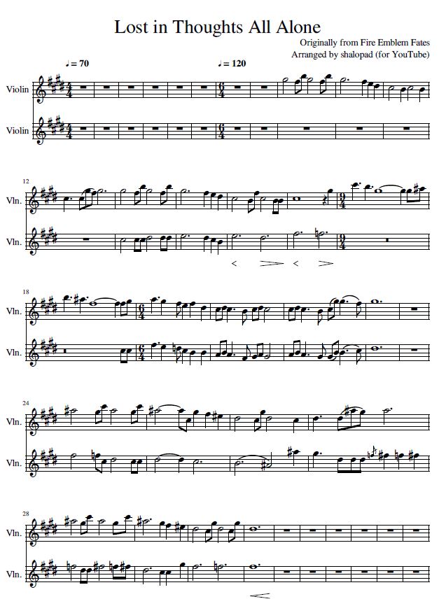 Lost In Thoughts All Alone – Fire Emblem Fates Sheet Music 