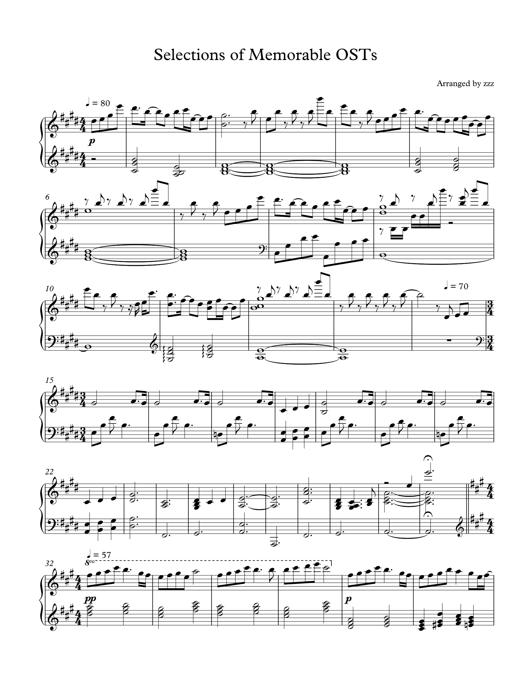 Selections of Memorable OSTs – Anime sheet music | Sheethost