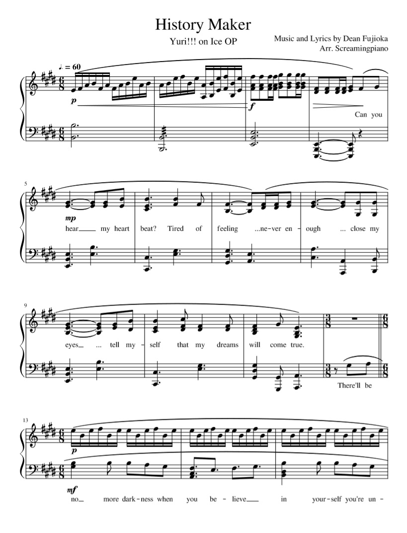 History Maker Yuri!!! on Ice sheet music Sheethost