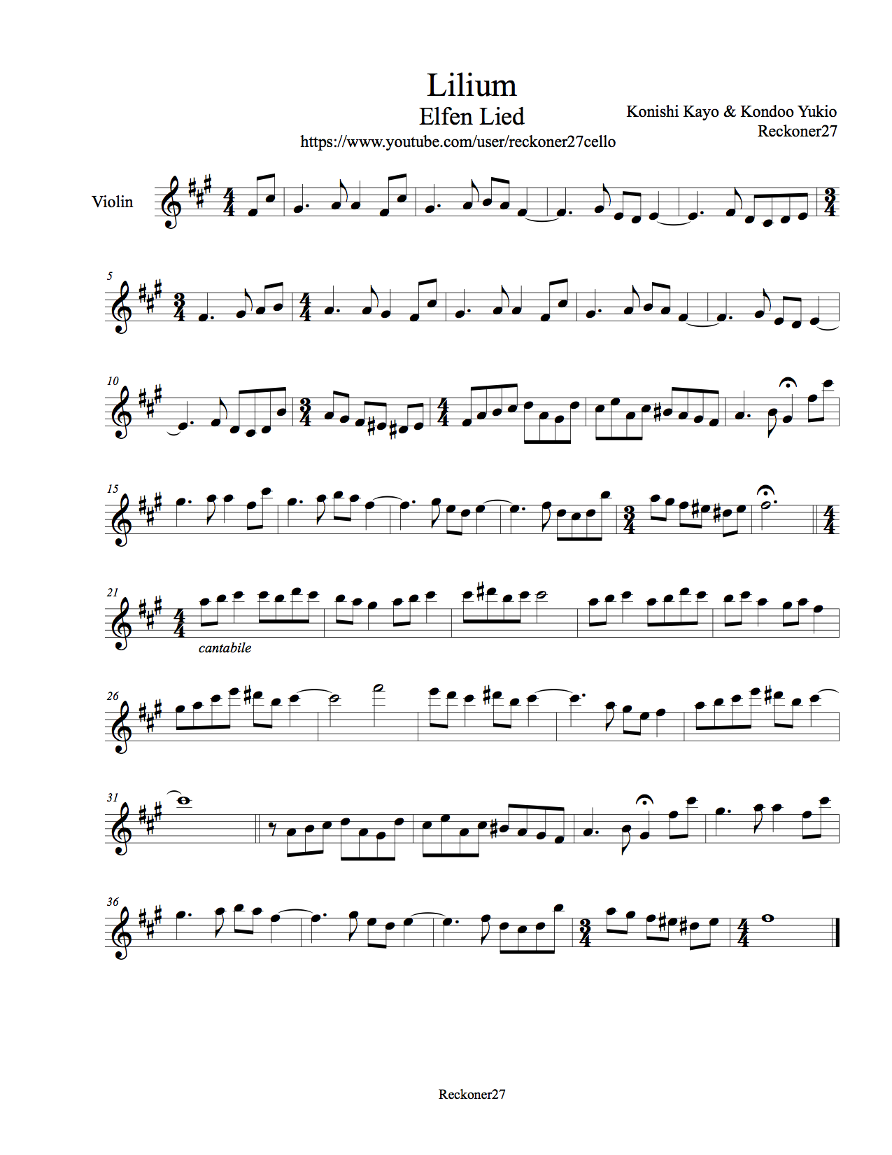 Lilium- Violin – Elfen Lied Sheet Music | Sheethost