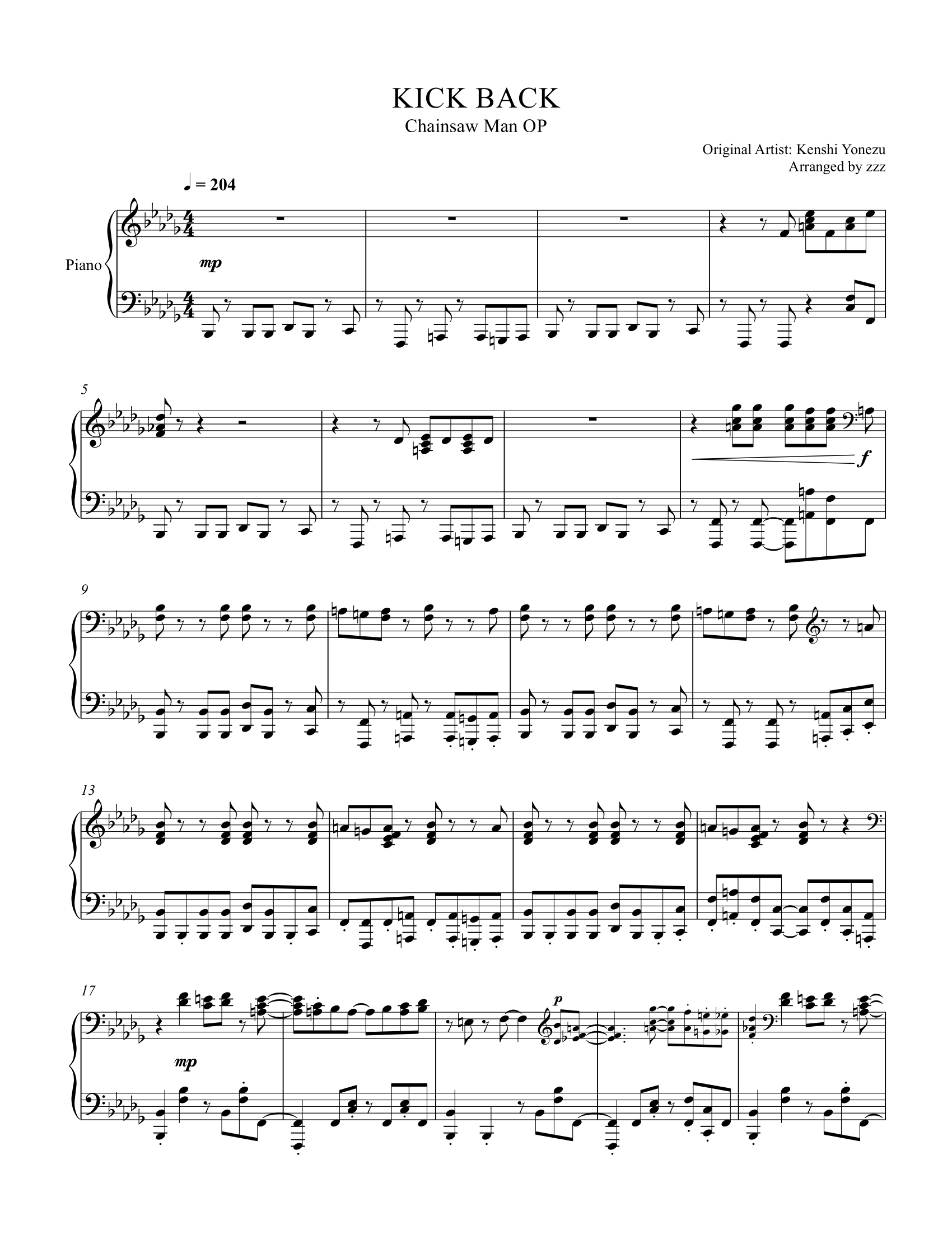 KICK BACK – Chainsaw Man sheet music | Sheethost