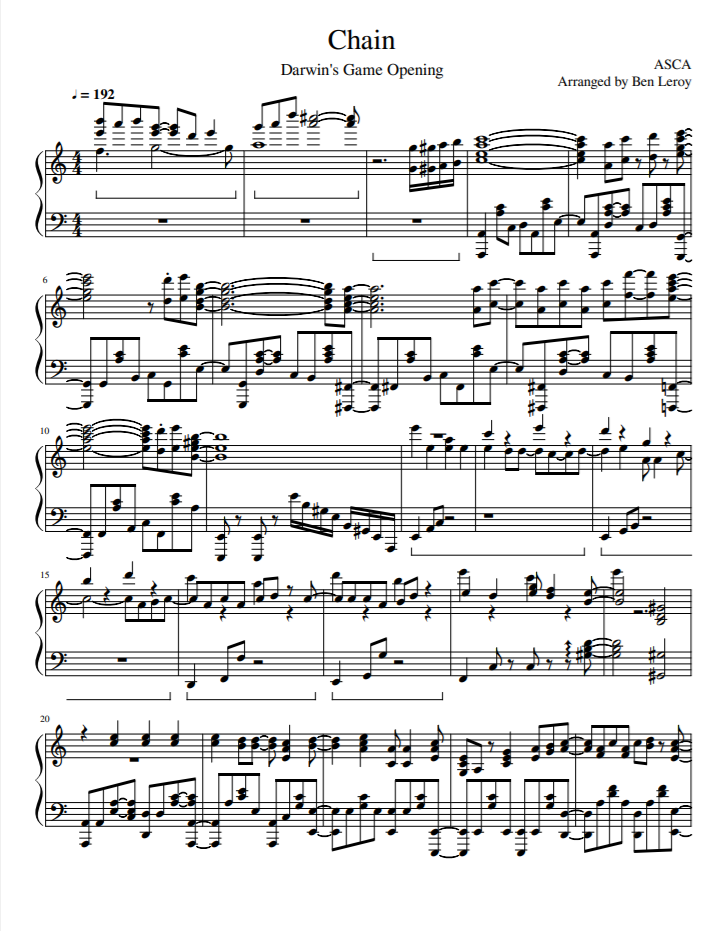 Chain Darwin's Game sheet music Sheethost