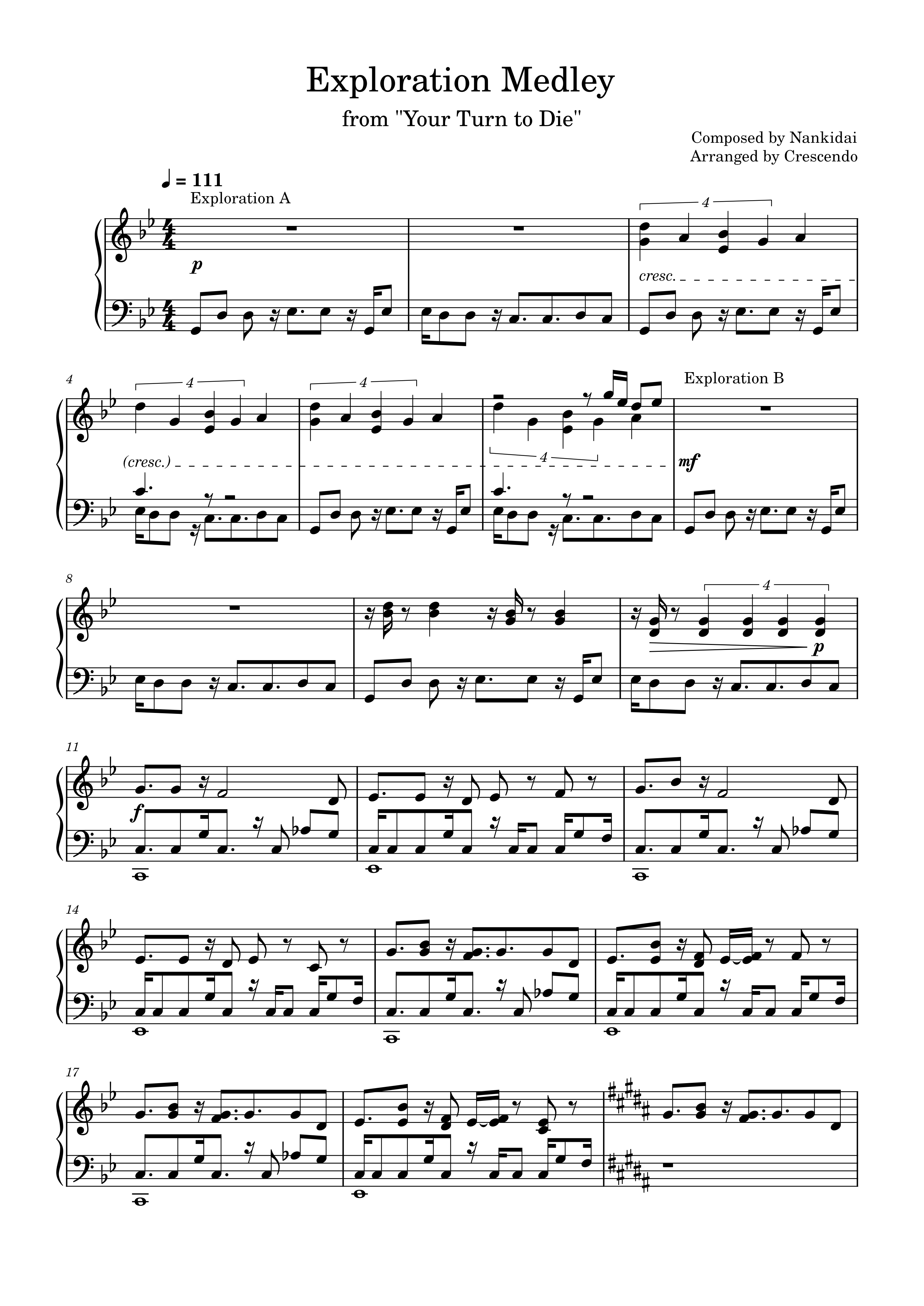 Exploration Medley Your Turn to Die sheet music Sheethost