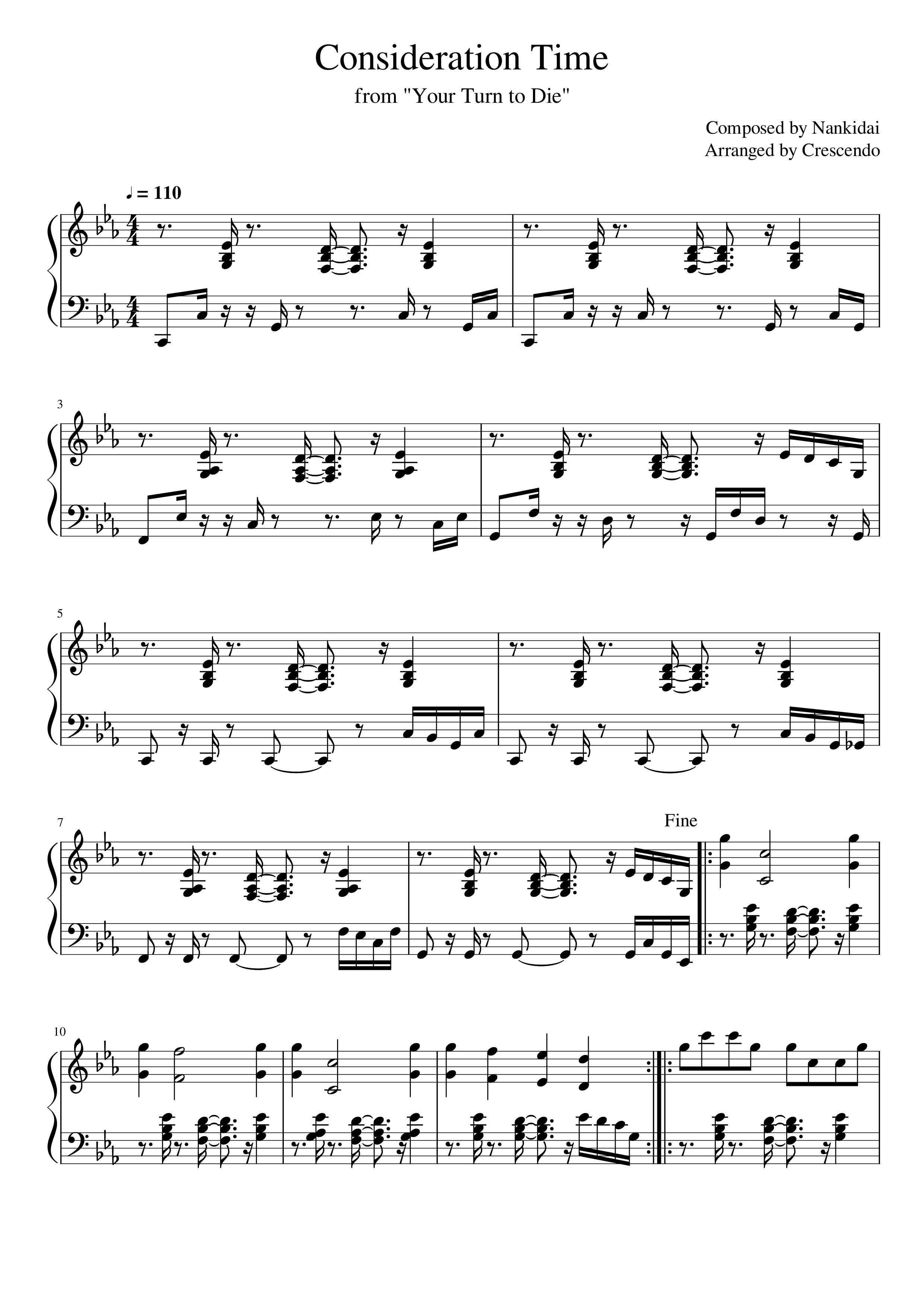 Consideration Time Your Turn to Die sheet music Sheethost