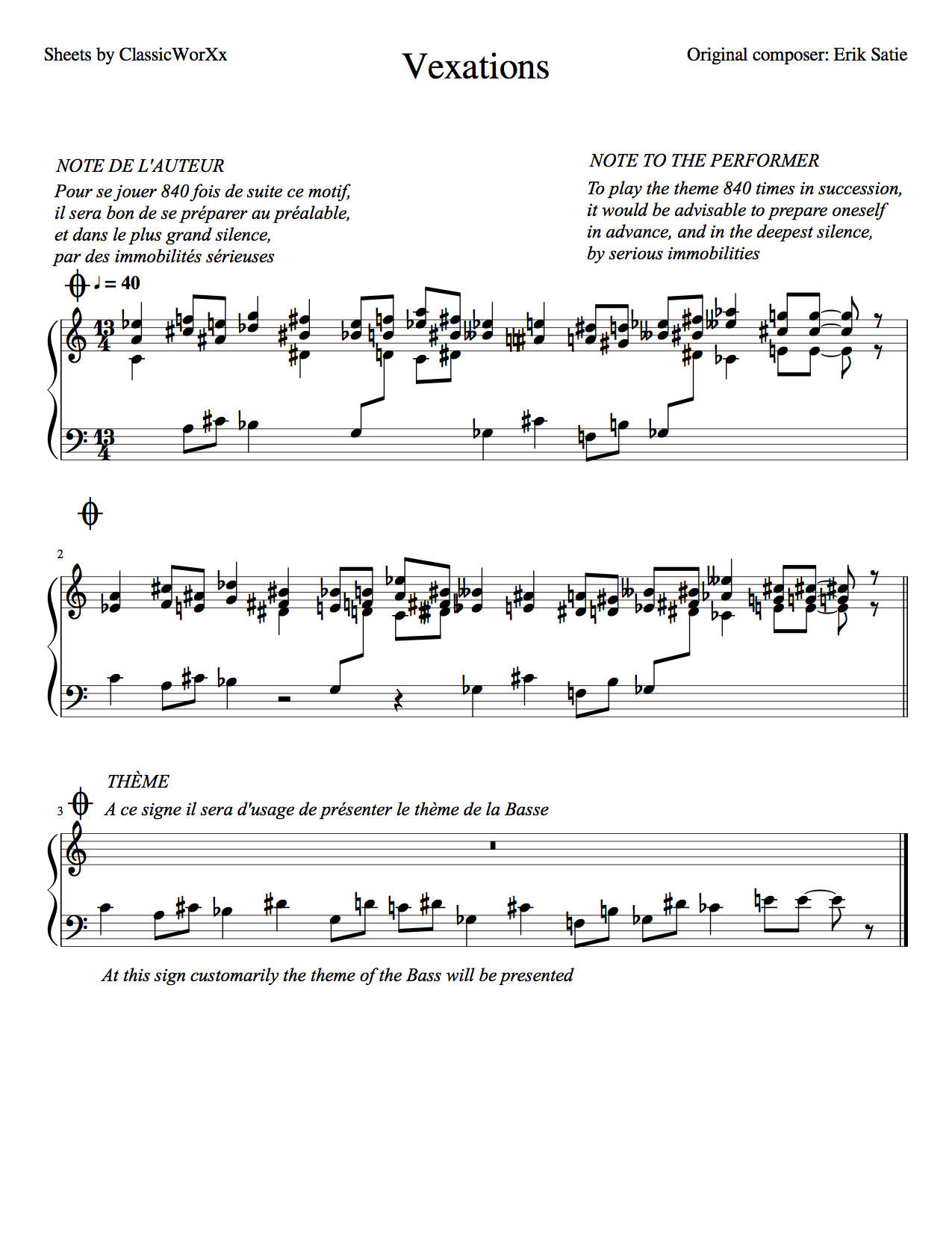 Vexations sheet music | Sheethost