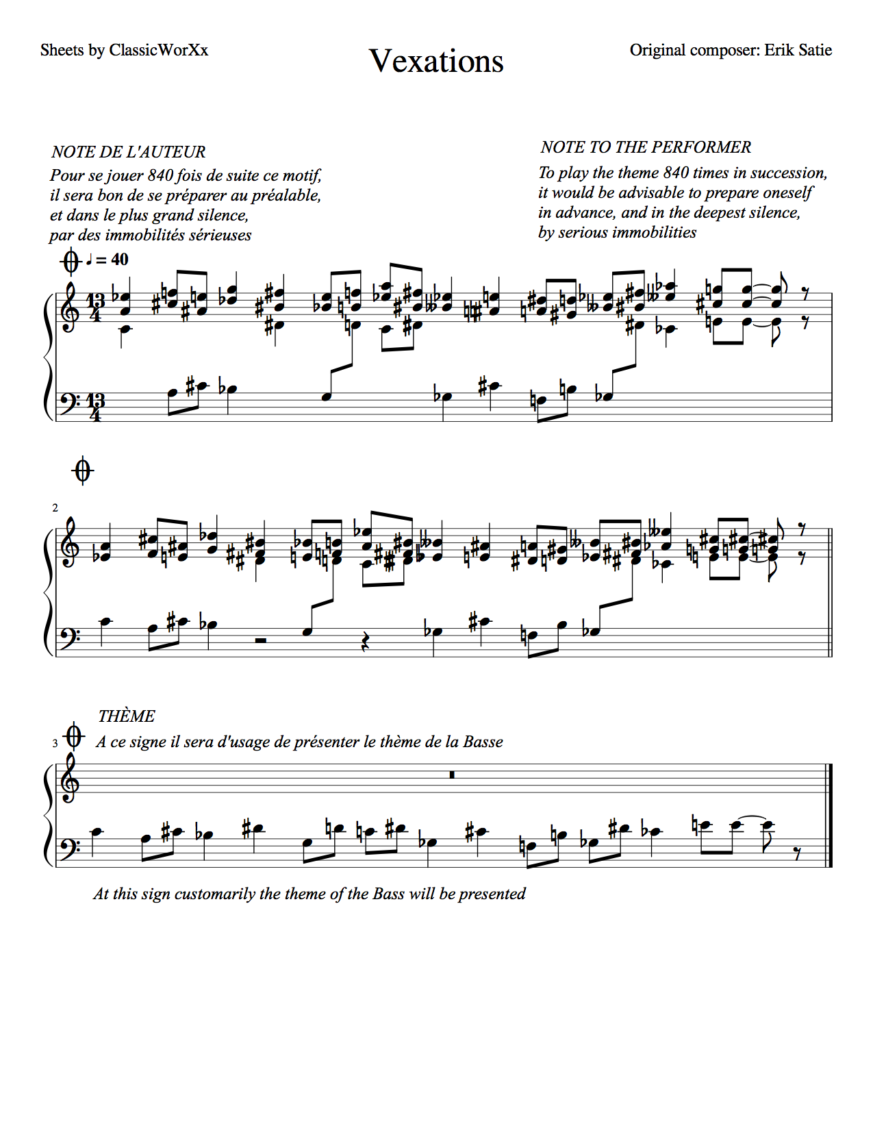 Vexations Sheet Music | Sheethost