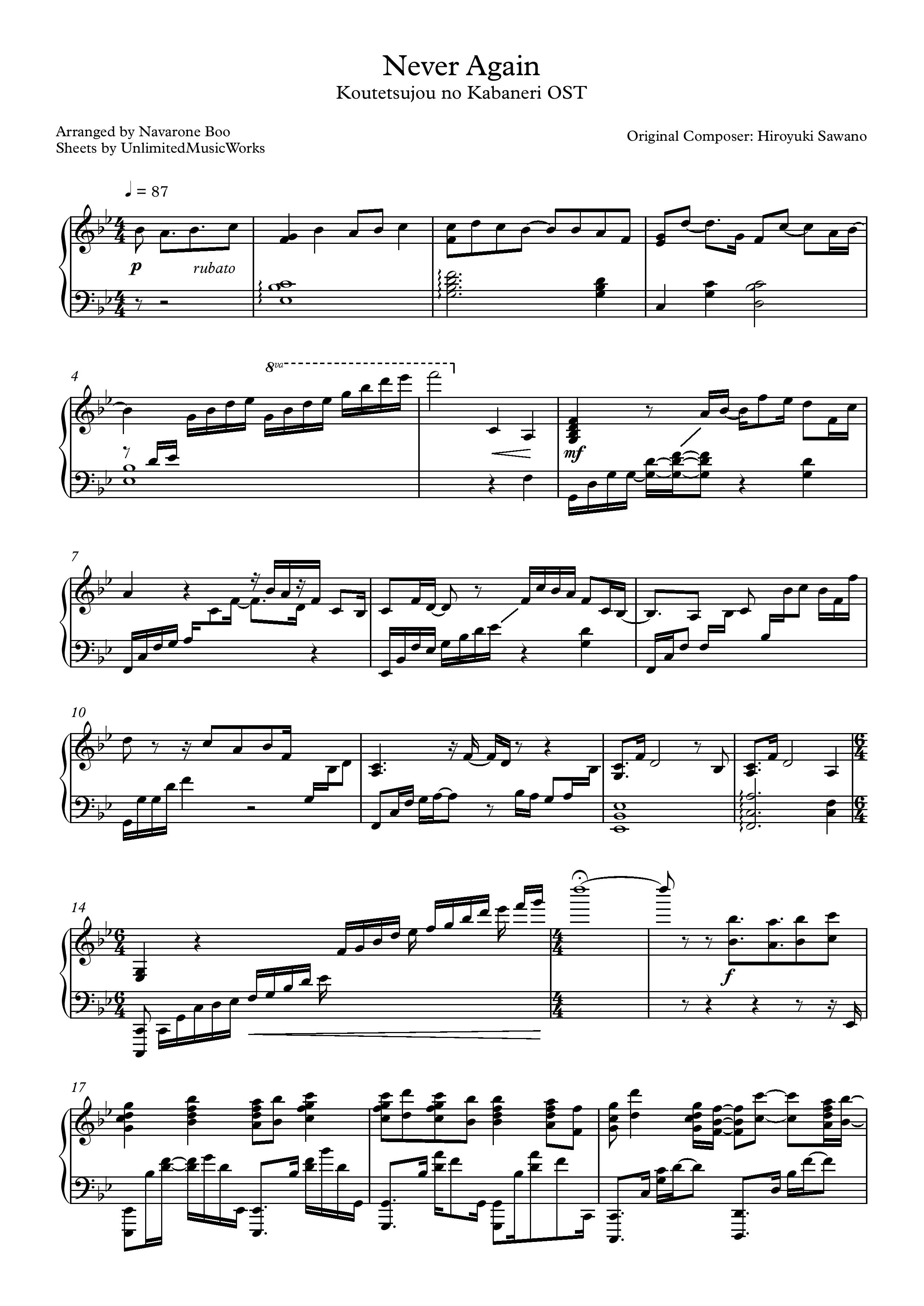 Never Again (Navarone Boo) – Koutetsujou no Kabaneri OST sheet music ...