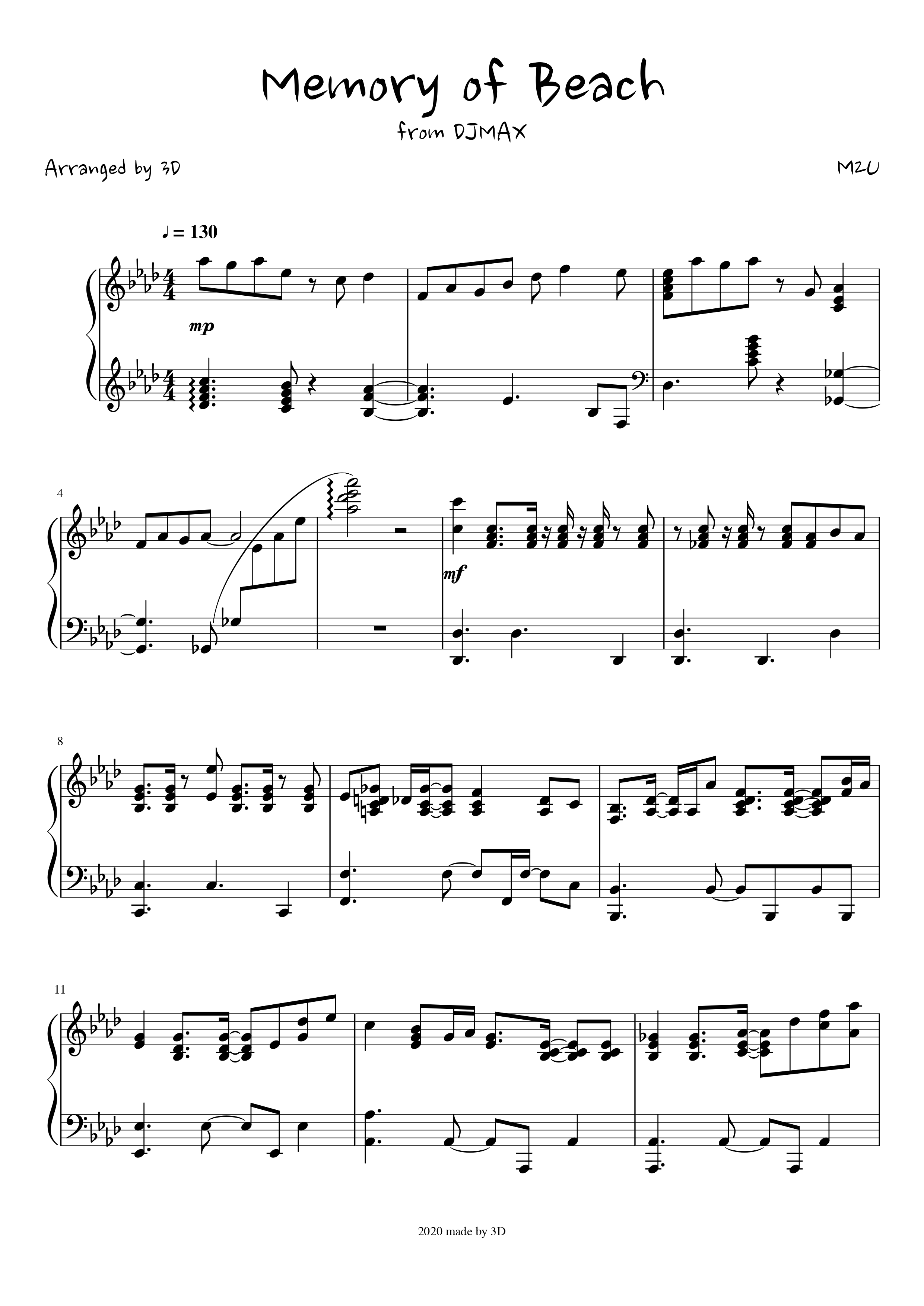 Memory of Beach – DJMAX sheet music | Sheethost