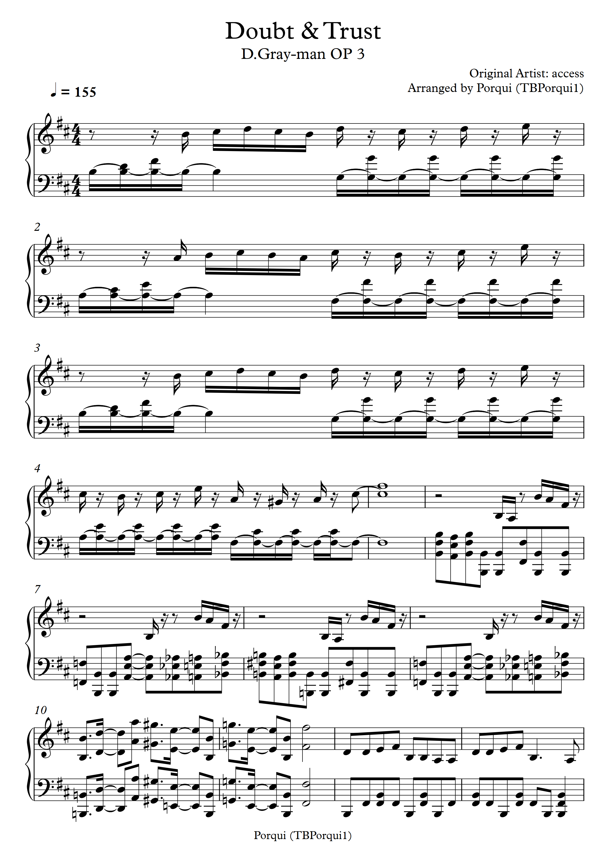 D Gray Man Musician Piano Sheet