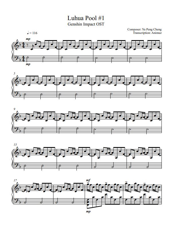 Luhua Pool #1 – Genshin Impact sheet music | Sheethost