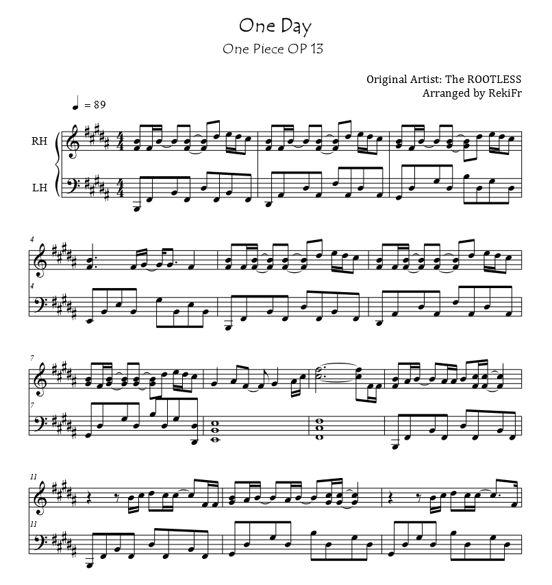 One Day One Piece sheet music Sheethost