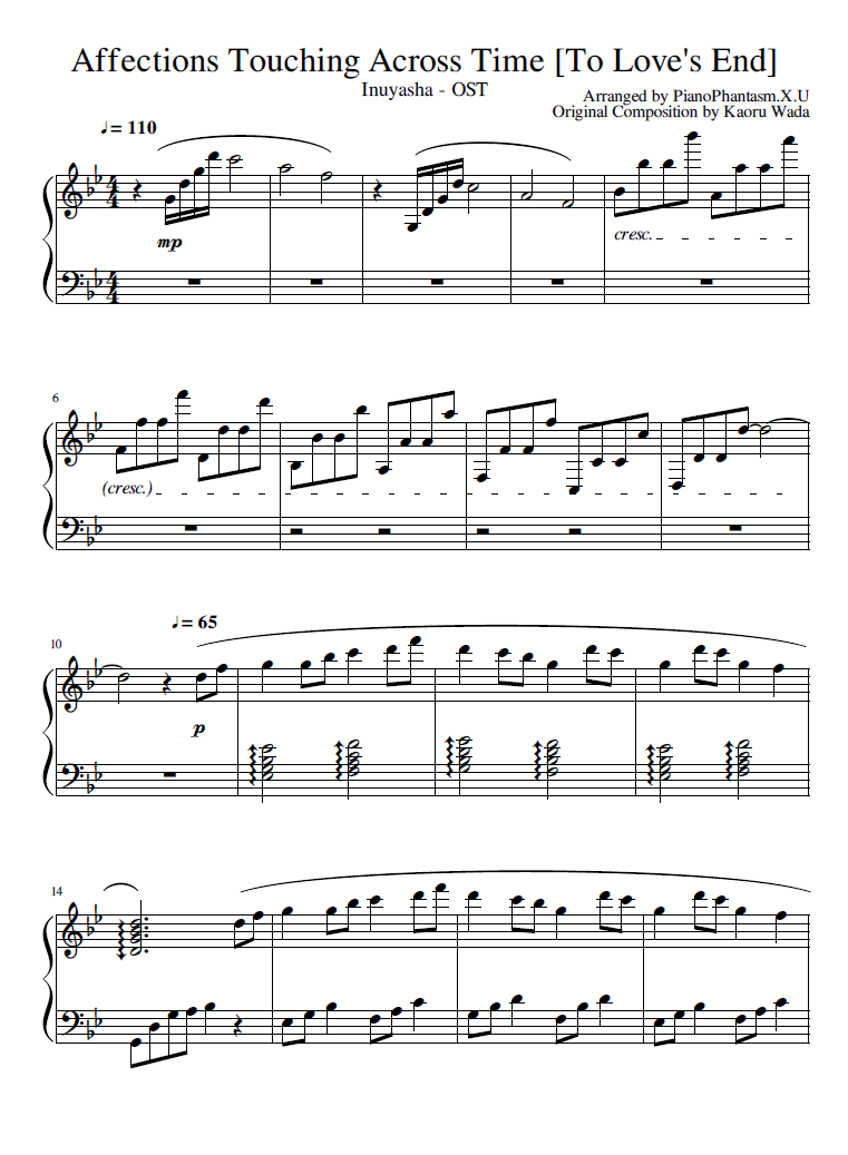Affections Touching Across Time [To Love's End] – Inuyasha sheet music ...