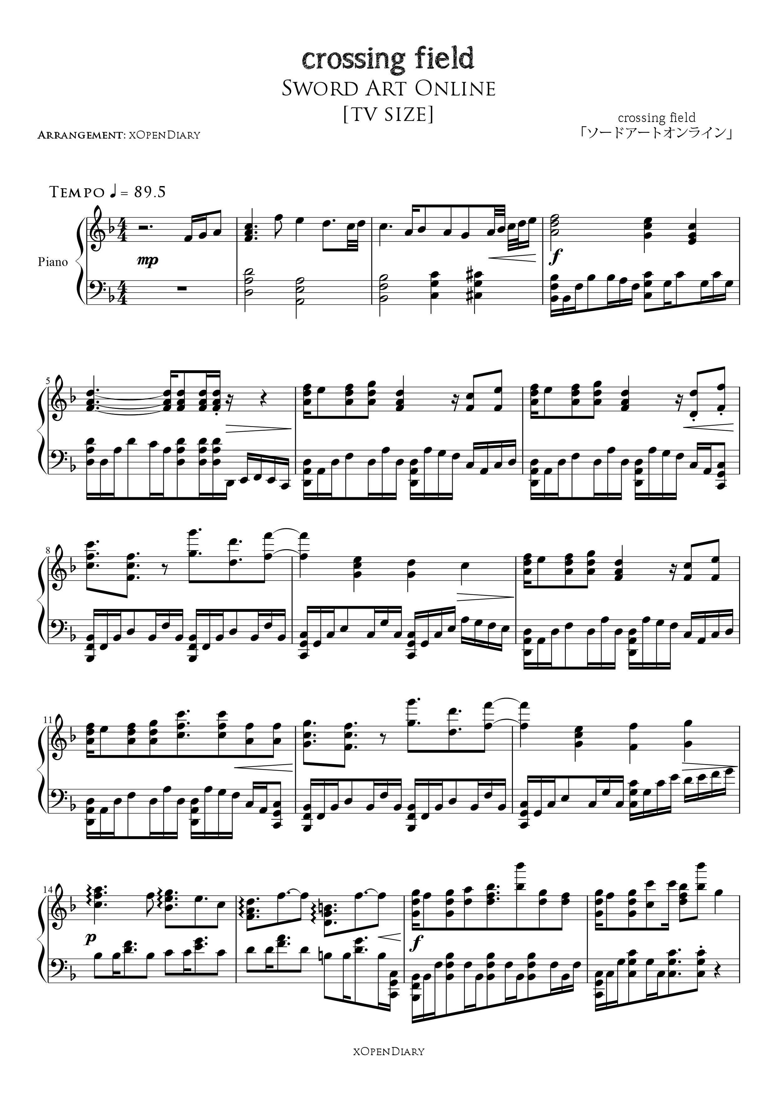 crossing field – Sword Art Online sheet music | Sheethost