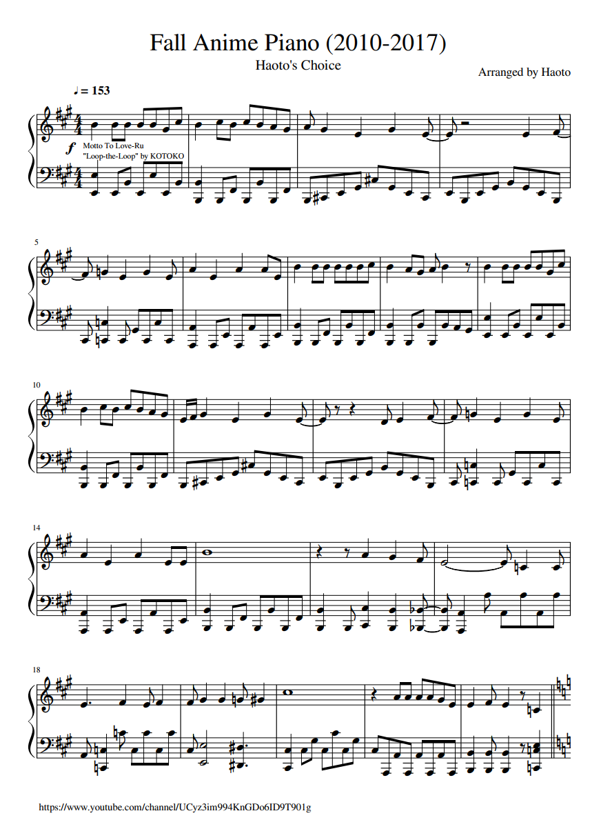 Fall Anime Piano (2010-2017) – Anime sheet music | Sheethost